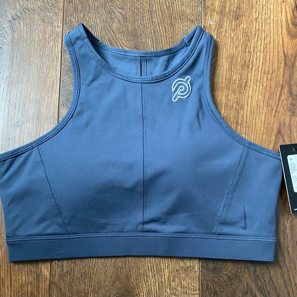 NWT Women’s Nike Peloton High Neck Blue sports bra w/ Padding Medium